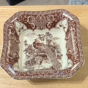 British Straffordshire Transferware Square Peacock Design